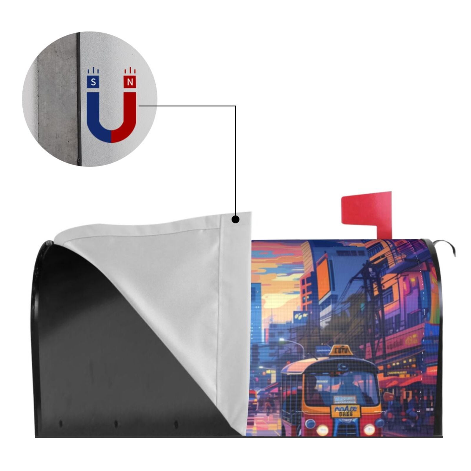 Logiee Taxi Colorful Town Print Post Letter Box Wrap Decor, Mailbox Cover Suitable for Standard Mailbox and Large Size Mailbox,Outdoor Yard Decoration-21x18 in
