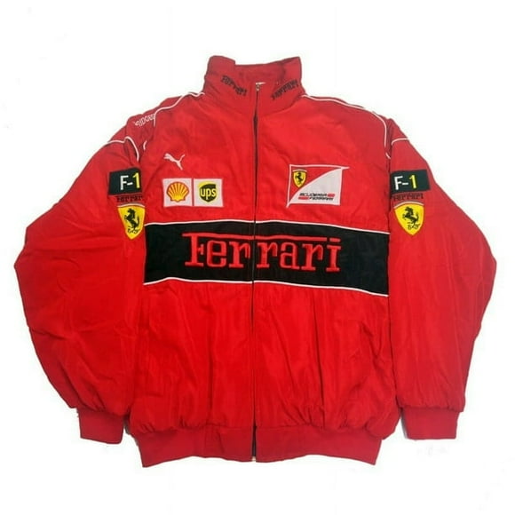 Veste de Course F1 Style Rétro Style Collège Veste en Coton Automne et Hiver Broderie Complète Noir