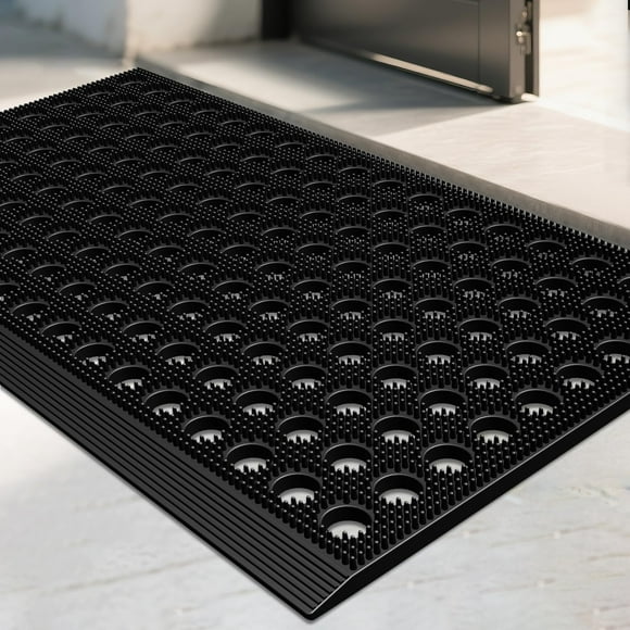 Mibao Front Door Mat, Heavy Duty All Weather Dirt Trapping Waterproof Non-Slip Drainage Welcome Entrance Doormats, Mud Mat for Garage Home Pool