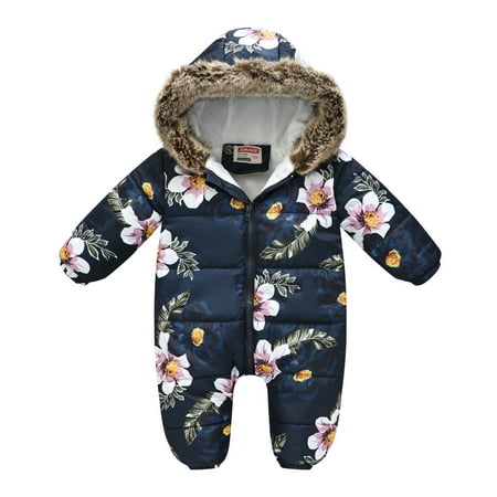 

BIZIZA Infant Rompers Thicken Long Sleeve Tops Cartoon Print Zip Up Hooded Faux Fur 6M-3Y Chlid Baby Navy 80