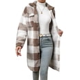 thumbnail image 2 of Aellinatey Womens Long Fleece Plaid Jacket Cozy Lapel Button Down Sherpa Shacket Fall Winter Plaid Coats, 2 of 7