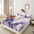 thumbnail image 3 of Manfei Modern Marble Twin Sheet Sets for Female, Purple Gold Watercolor Twin Fitted Sheet, Abstract Ombre Flat Sheet, Microfiber Bedroom Decor, 3pcs, 3 of 6