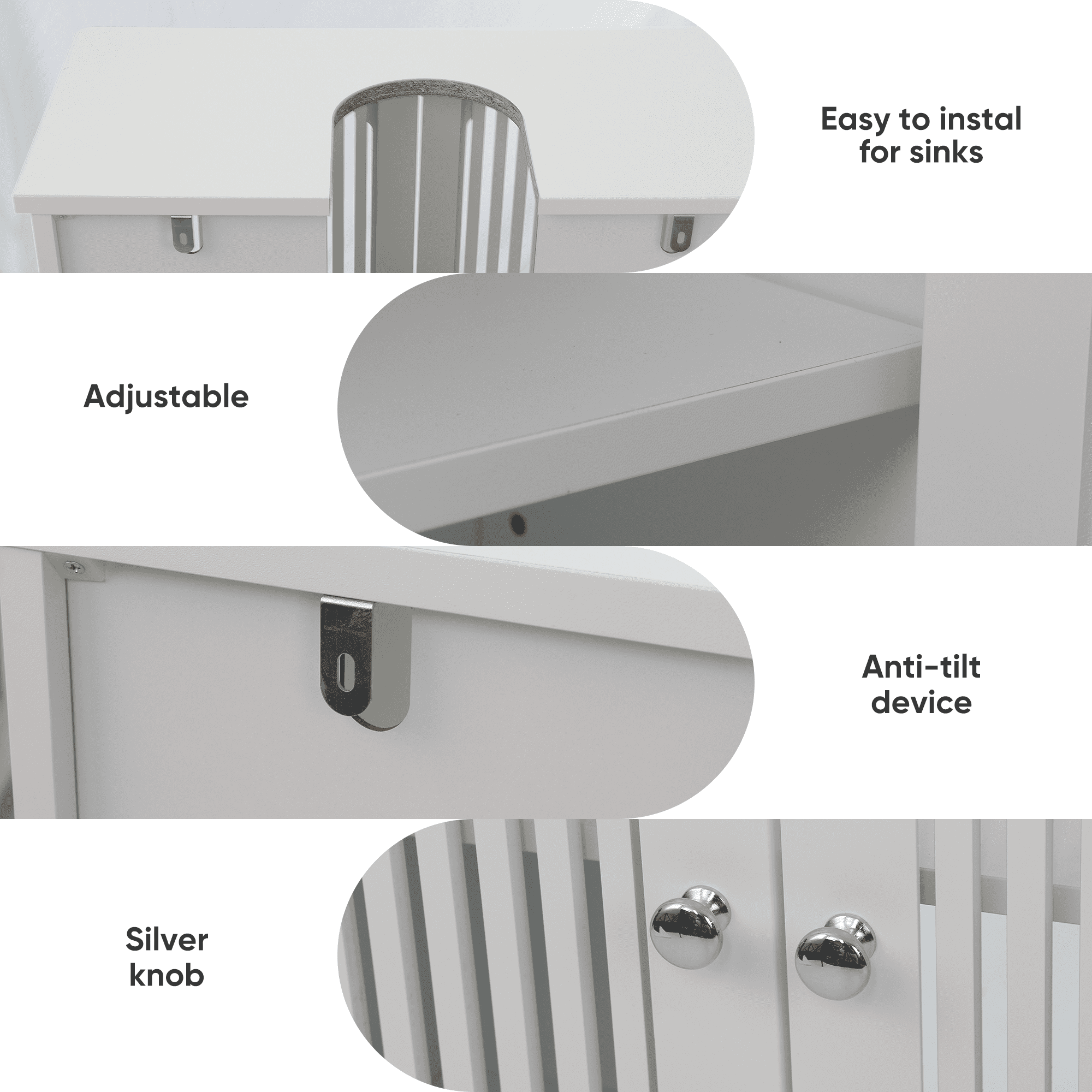 White Louvered Double Door Freestanding Bathroom Vanity Cabinet (Sink Not Included), Moisture Resistant MDF Storage Cabinet with Adjustable Internal Shelf