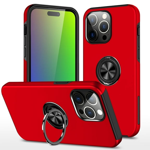 360 Rotating Ring Grip Hybrid Case for iPhone 15 Pro - Red