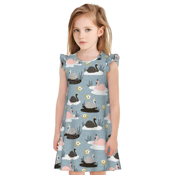 Balery Swan Princess On Lake Camisón de princesa para niñas, pijama de algodón con mangas abullonadas, suave y bonito.-Medium