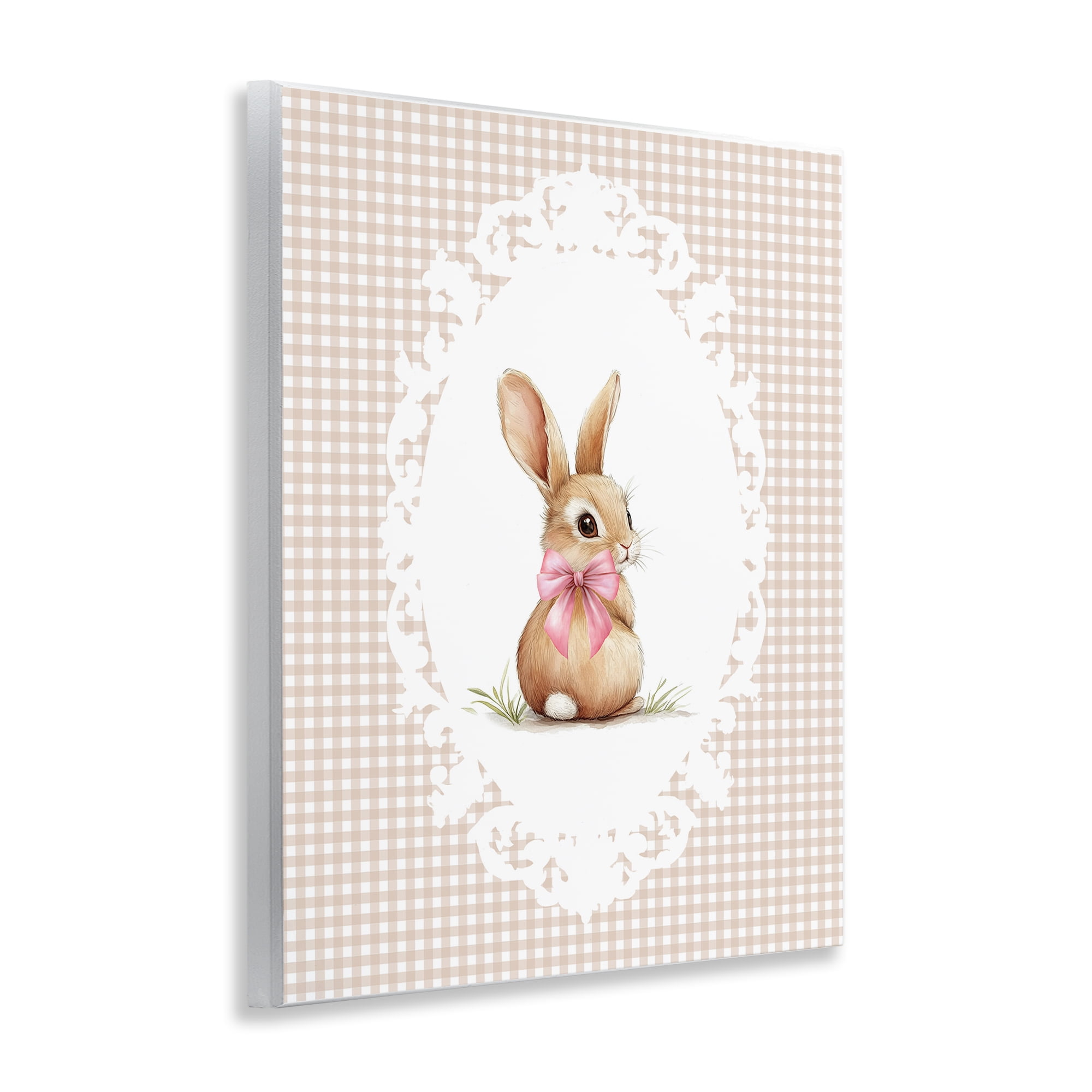 Stupell Industries Vintage Bow & Gingham Bunny Wall Plaque Art, design by Christine Simpson Art
