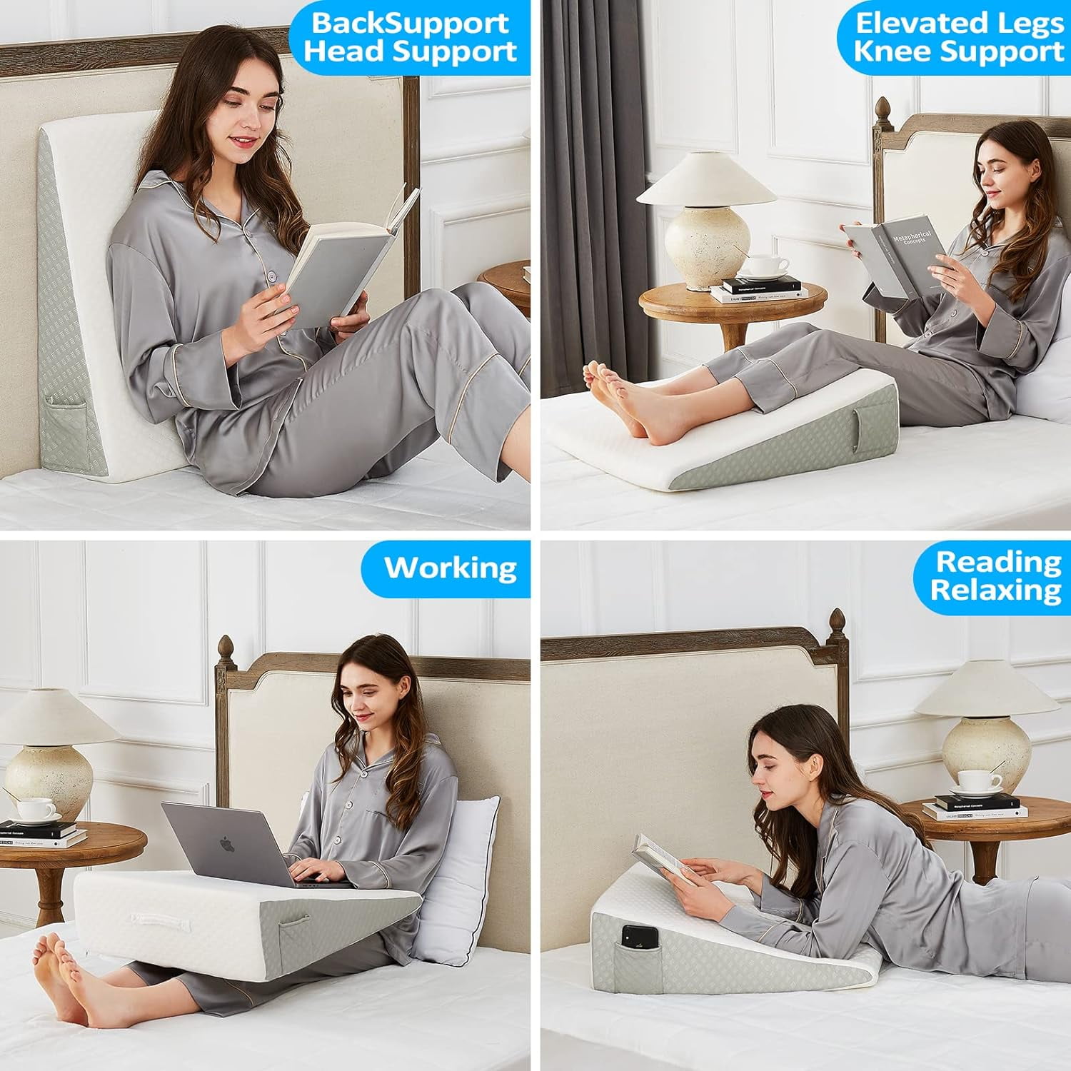 L'AGRATY Bed Wedge Pillow with Memory Foam,7.5" Support Wedge Pillow for Sleeping After Surgery,Great pillow for reducing snoring,Wedge Pillow for Sleeping and Acid Reflux.