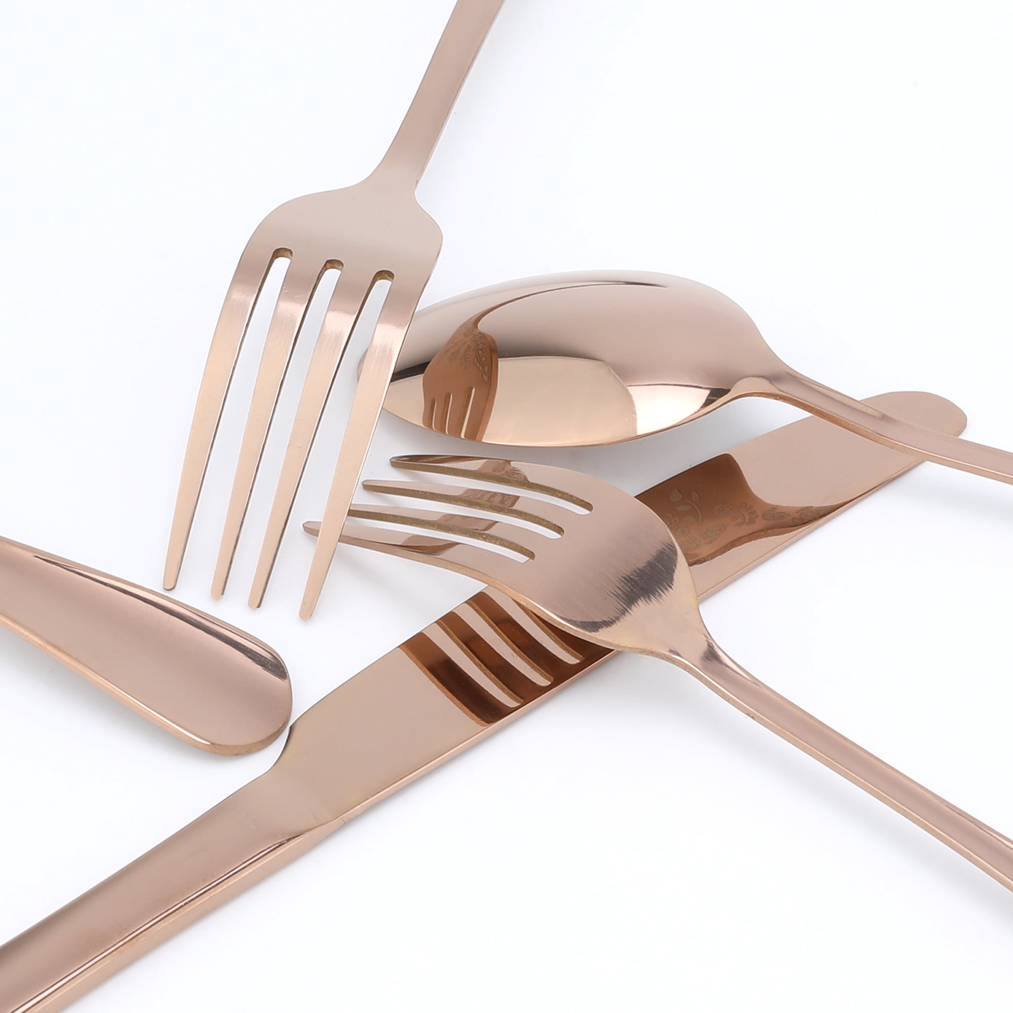 Unique Bargains 20 Piece Floral Stainless Steel Flatware Set for 4 Modern Cutlery Black