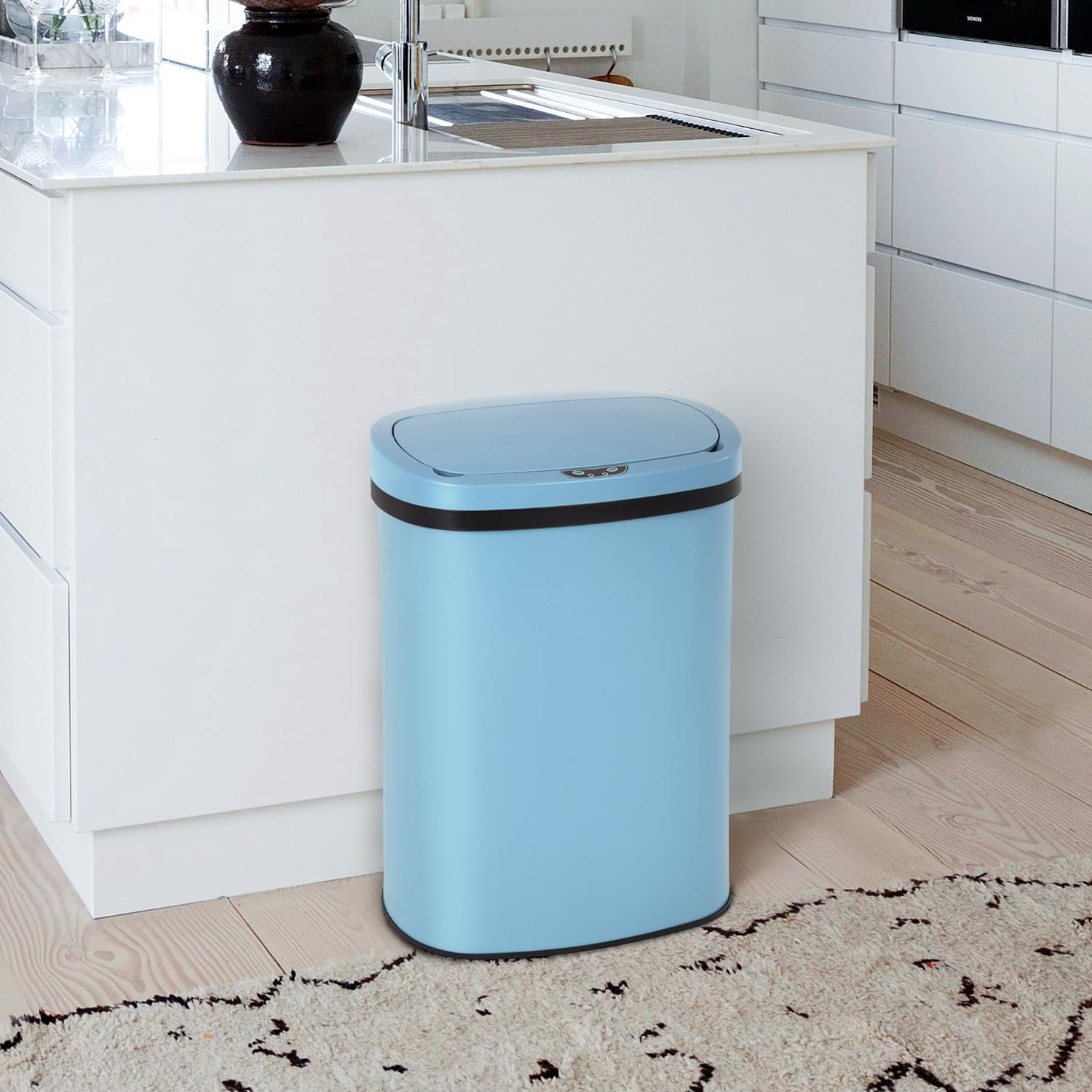 PayLessHere 13Gal Touchless Trash Can - Stainless Steel Auto Lid for Kitchen, Blue