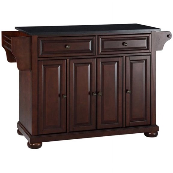 Bowery Hill Black Granite Top Kitchen Island in Mahogany