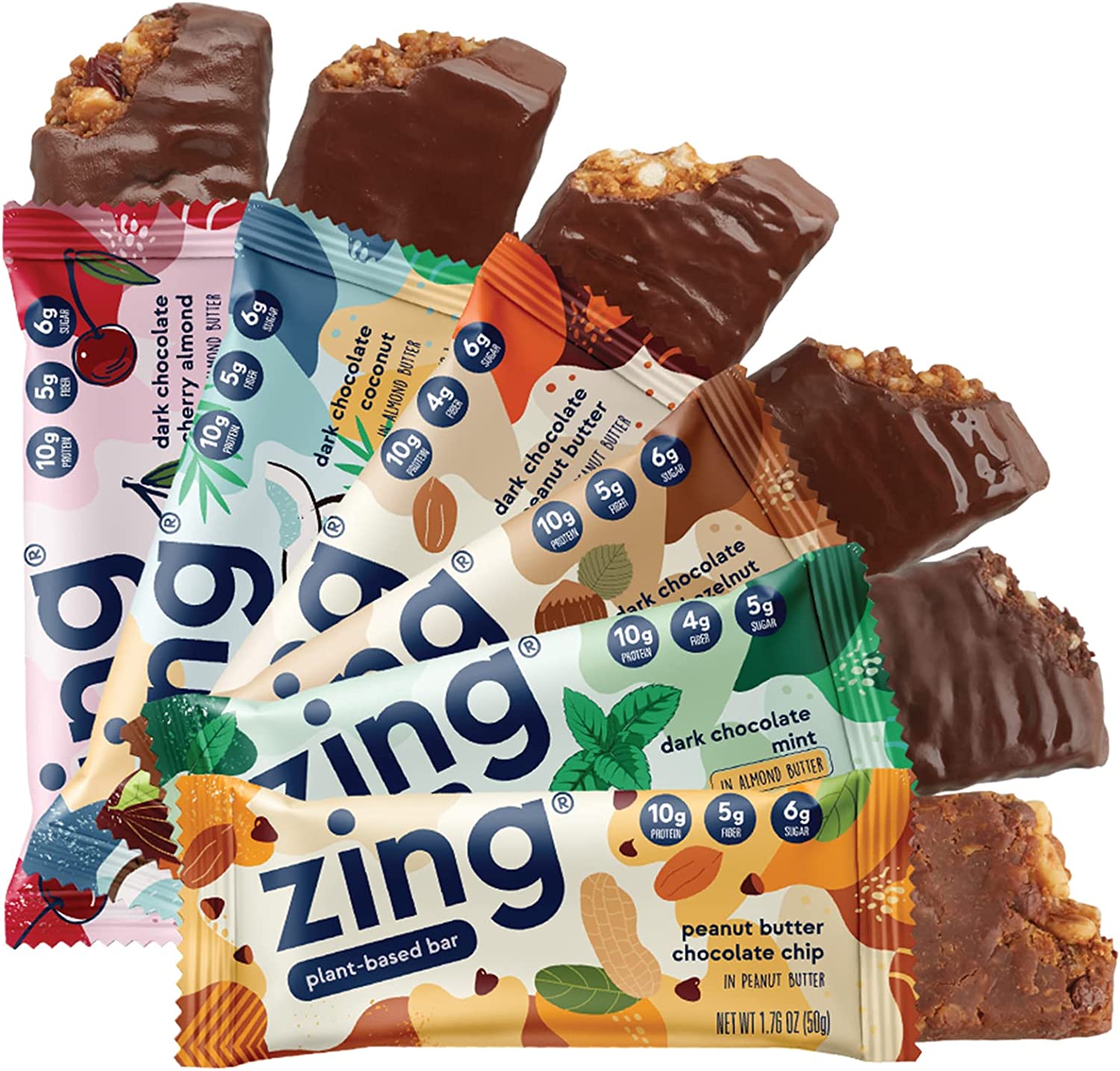 Zing Bars Plant Based Protein Bar, Variety Pack, 12 Count