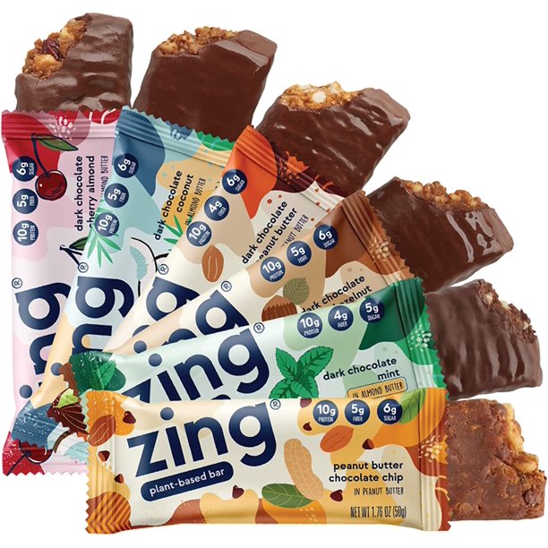Zing Bars Plant Based Protein Bar, Variety Pack, 12 Count