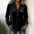 thumbnail image 2 of Women's Elegant Velvet Henley Blouse V Neck Long Sleeve Loose Tunic Shirts Dress Tops Fall Winter Business Casual Party Outfits Black, 2 of 6
