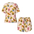 thumbnail image 5 of Wukai Hamburger Pizza Coke Women's Pajama Set,Short-Sleeve Top and Shorts with Elastic Waistband and Pockets for Loungewear, Yoga, and Casual Wear-Small, 5 of 8