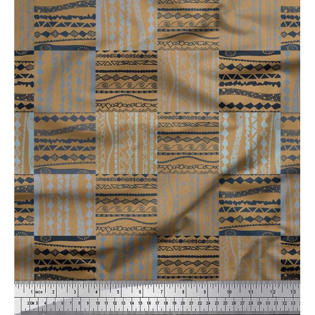Soimoi Brown polyester Crepe Fabric Geometric African Decor Fabric Printed Yard 42 Inch Wide