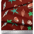 thumbnail image 2 of Soimoi Red Japan Crepe Satin Fabric Starfish & Sea Horns Ocean Print Fabric by Yard 42 Inch Wide, 2 of 3