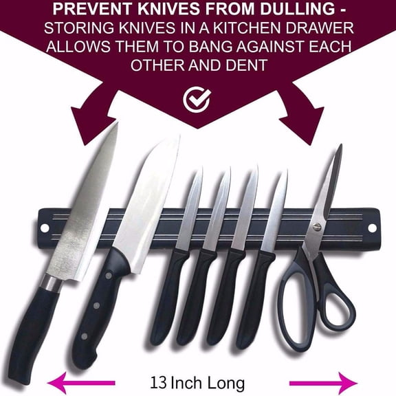 Wall-Mounted Magnetic Knife Storage Rack 13 Inch - Magnetic Knife Holder With Wall-Mounted Design, Easy To Install, Space-Saving Organizer For Kitchen Knives, Chef's Knives,