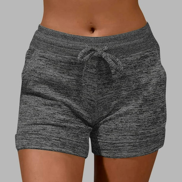 MKLEKYY Pantalones Cortos de Mezclilla para Mujer, Moda Informal, Lisos, Deportivos, con Bolsillo y Cordón, Suaves, Cómodos y Sueltos, para Yoga