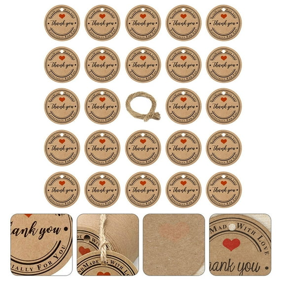 Soimiss 100Pcs Round Kraft Paper Tags Coffee Color T You Labels for Wedding