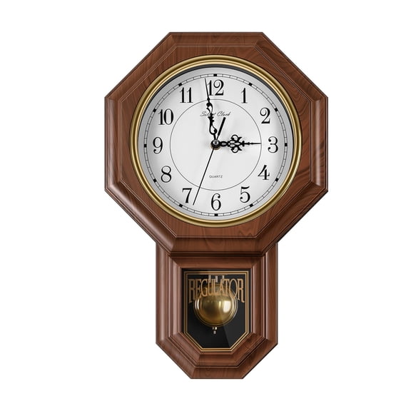Vintage Pendulum Wall Clock, Large Roman Numeral Battery-Operated Clock, Silent Non-Ticking Decorative Clock for Living Room Bedroom Office Home Decor