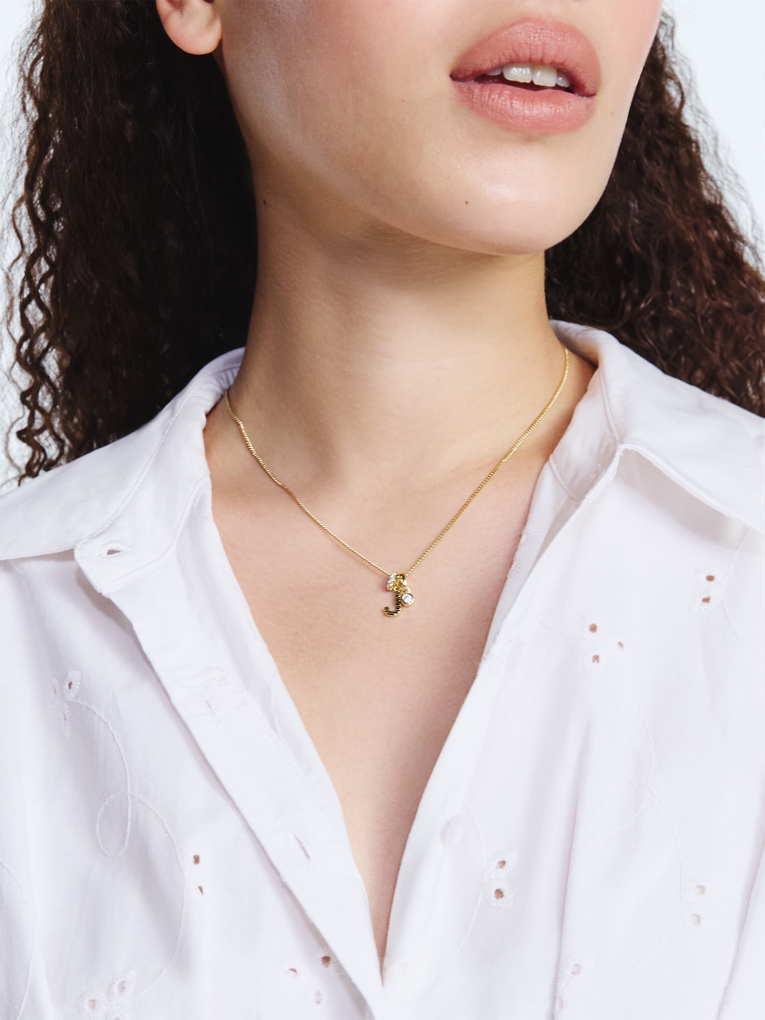 Free Assembly Women's Demi Fine 14K Gold Plated Cubic Zirconia "J" Initial Necklace, 16" + 2" Extender
