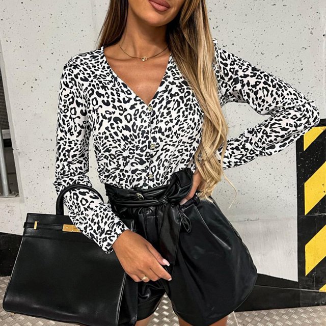 Blusas De Verano Blusas con estampado de leopardo Top Estilo elegante Mujer Casual Traje diario (Blanco M) Ygjytge para Mujer Blanco T M
