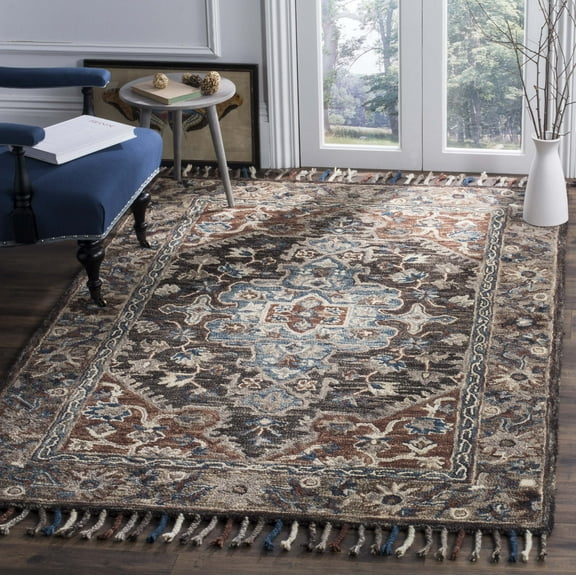 SAFAVIEH Aspen Lance Oriental Wool Area Rug, Charcoal/Light Brown, 7' x 7' Square
