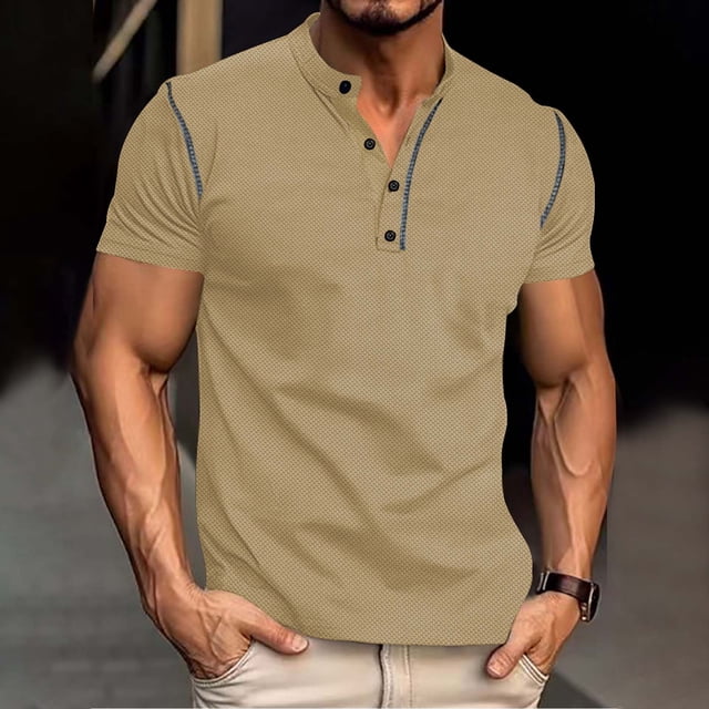 pstuiky camisetas de manga corta para hombre, Camiseta de merbau con botones y cuello alto para hombre camisas casuales para hombre s