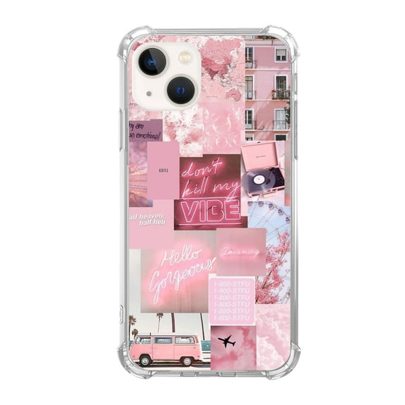 Pink Aesthetic Case Compatible with iPhone 14,Aesthetic Art Design TPU Full Cover Shock-proof Case