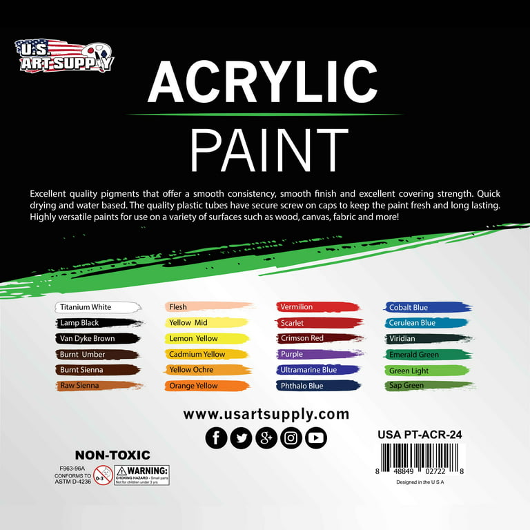U.S. Art Supply Professional 72 Color Set of Acrylic Paint in Large 18ml Tubes - Rich Vivid Colors for Artists, Students, Beginners - Canvas