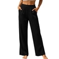 thumbnail image 2 of ClodeEU Women's High Waisted Linen Wide Leg Pants,Casual Elastic Waist Trousers with Pockets Black,Women's Plus L, 2 of 8