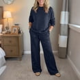 thumbnail image 2 of Casual Workout Two Piece Outfits Long Sleeve High Waist Fold-over Flare Flared Leggings Pants Tracksuit Sets Streetwear, 2 of 4