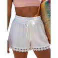 thumbnail image 3 of Women'S Shorts Summer Casual Loose Elastic Waist Drawstring Lace Boho Beach Cover Up Shorts White S, 3 of 9