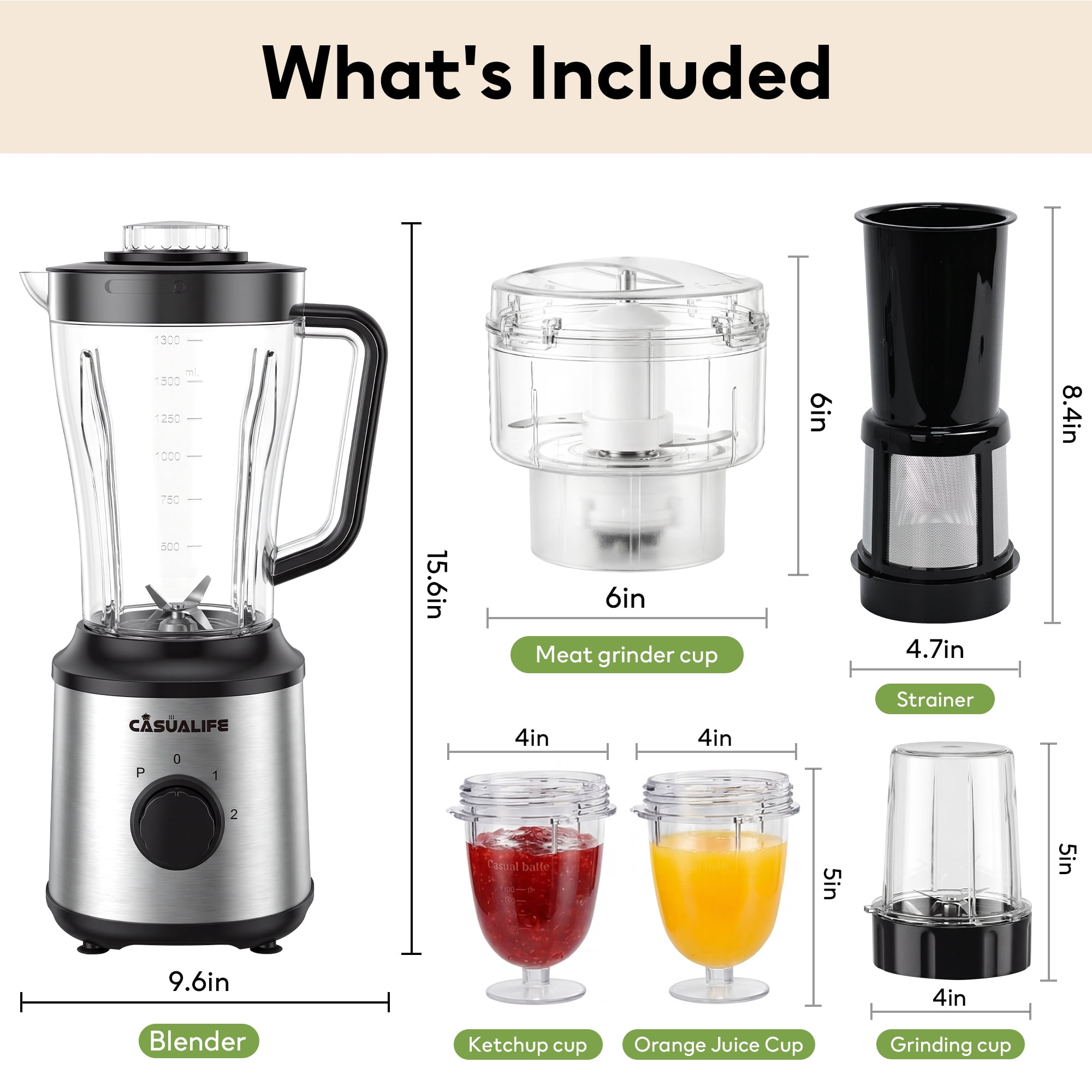 Casualife Countertop Blender Food Processor Combo, 6 in 1 Kitchen Electric Blender/Grinder/Chopper,New