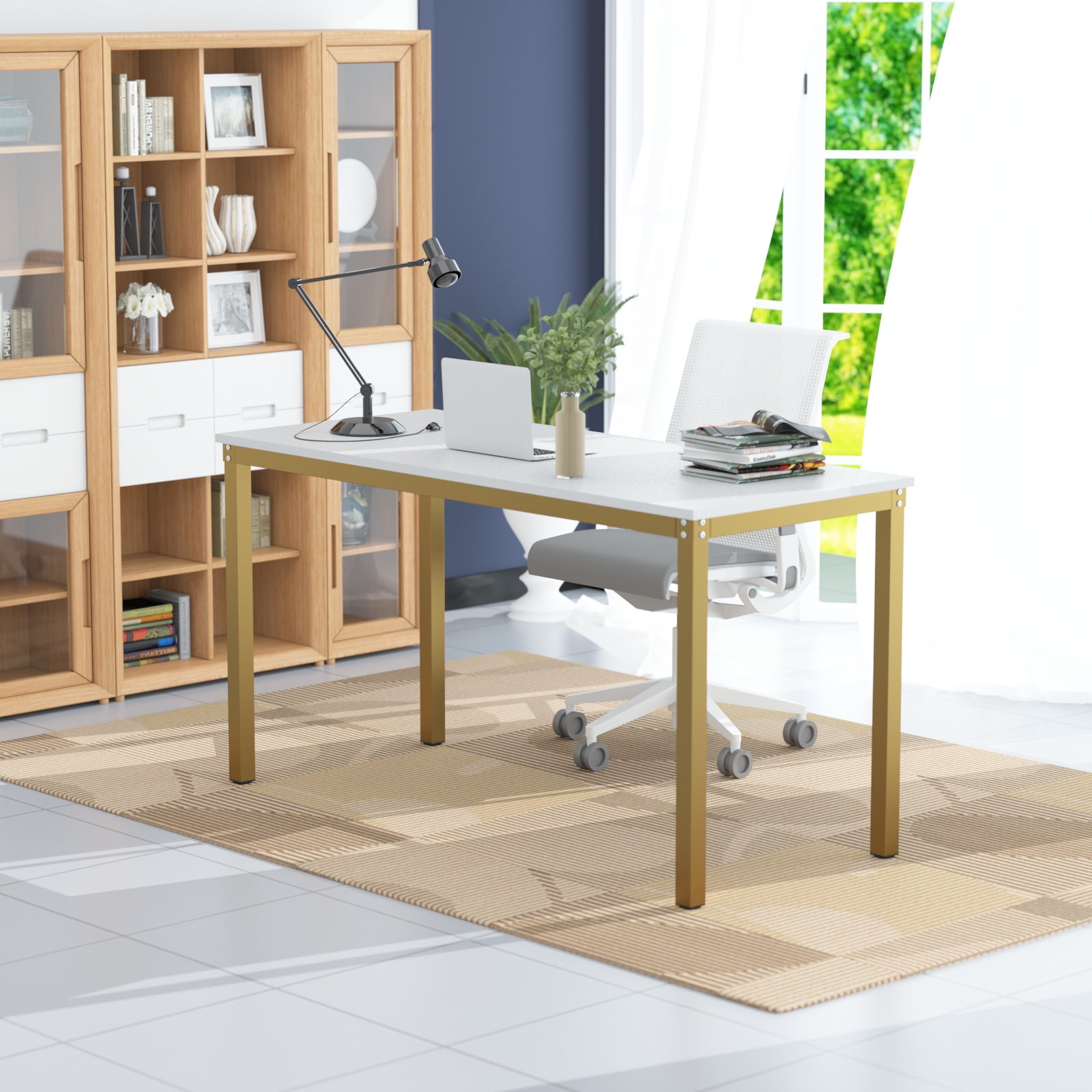 39 inch Computer Desk Home Office Desk Writing Study Table Modern Simple  Style PC Desk with Metal Frame Gaming Desk Workstation for Small  Space，Nature