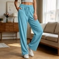 thumbnail image 6 of Plus Size Women's Soft Fabric Straight Leg Pants with Pockets, Mid Elastic Waist Drawstring, Lightweight Comfortable, Casual Lounge Pants for Summer Beach Work, Womens Pants, 6 of 7