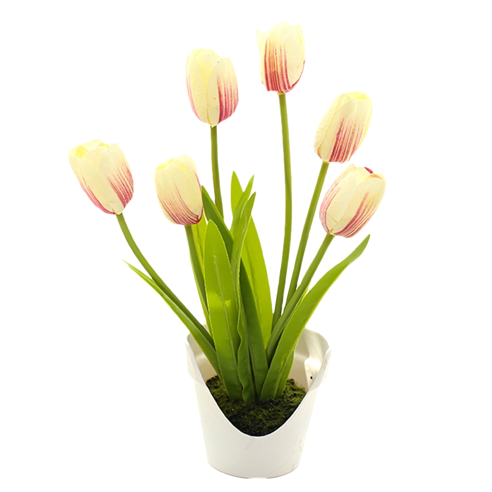 HEVIRGO Artificial Tulip Exquisite 6 Heads Faux Silk Flower Natural