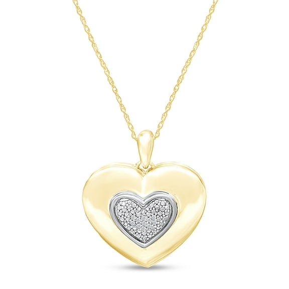 AFFY Natural Round White Diamond Accent Heart Locket Two Tone Pendant Necklace Along With 18" Chain In 14K Yellow Gold Over Sterling Silver (0.02 Cttw, I2-I3 Clarity)