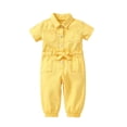 thumbnail image 3 of JAJAHO Toddler Girls Jumpsuits Short Sleeve Button Front Collared Solid Color Ankle-Tied Summer Onesies 1-5Y, 3 of 6