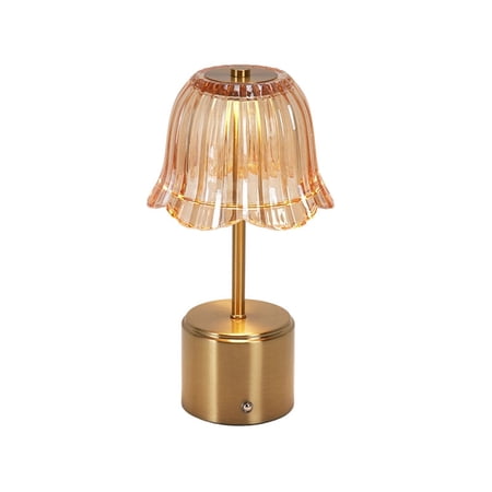 Small Cordless Rechargeable Glass Table Lamp Warm Ambient Lighting Gold Accent for Bedroom Nightstand Living Room Decor 1 Count