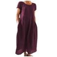 thumbnail image 1 of Ladies Summer Comfortable Loose Solid Color Short Sleeve Long Dress, 1 of 6