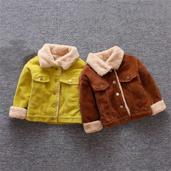 abtuhar Jackets for Girls,Kids Jacket,Toddler Boy Corduroy Jacket Kids Fleece Winter Coat Kid Lined Button Down Warm Outwear Coffee 3 Months