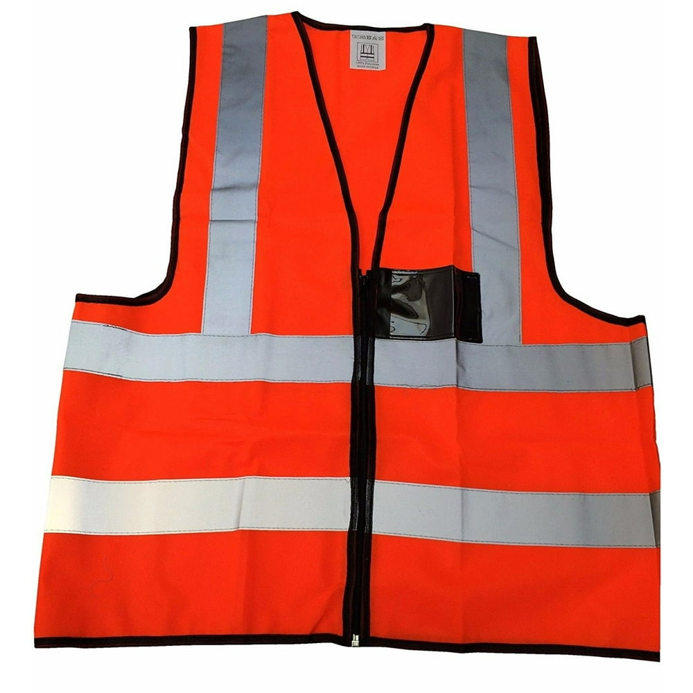 Pocket Safety Zipper Vest Reflective Strips & Clear ID Badge Holder