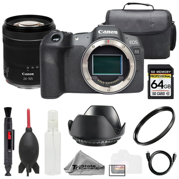 Canon EOS R8 Camera   RF 24-105mm f/4-7.1 IS STM Lens  64GB   Bag  UV Filter- Basic Kit (International Version)