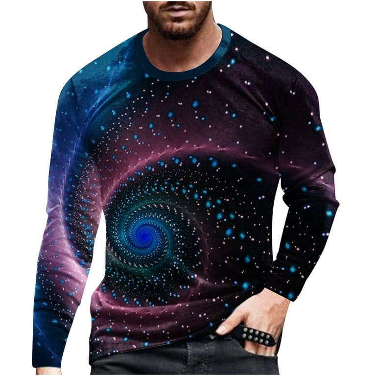 jsaierl Long Sleeve Shirts for Men 3D Optical Illusion Graphic Tee Street  Fashion Crew Neck Tops Novelty Designer T Shirts 