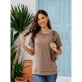 thumbnail image 3 of SHIBEVER Women T-Shirts Summer Short Sleeve Tops Casual Loose Tunic Tops Side Split Ladies Comfortable Crewneck Tops Blouse Khaki S, 3 of 8