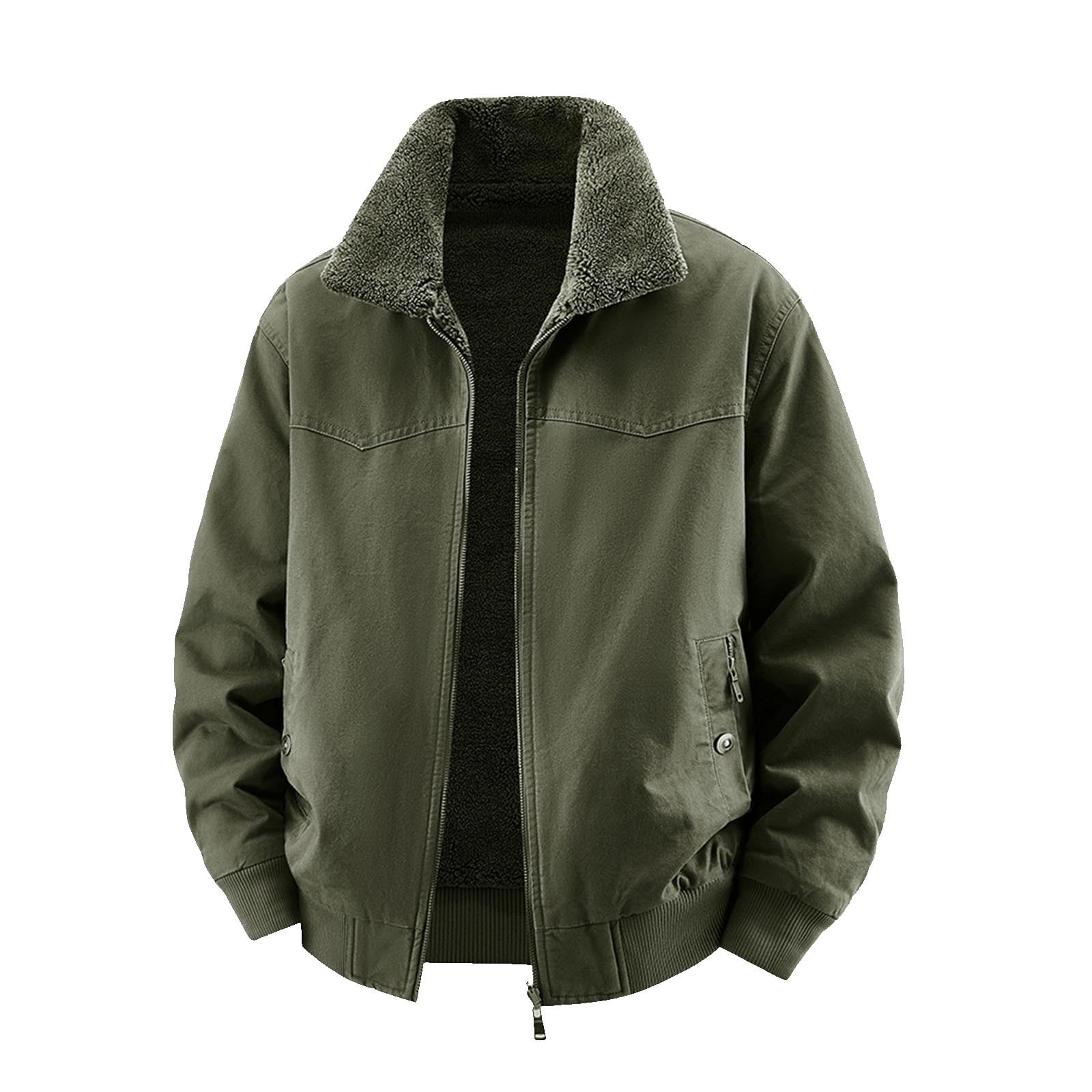 Lovzfmll Men's Reversible Sherpa Jacket, Washed Workwear, Button
