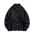 thumbnail image 2 of HOOMEUMY Mens Corduroy Jackets 2025 Trendy Classic Solid Coat Turndown Collar Jacket Loose Fit Design Casual Workout Drop Shoulder Clothes Fashion Black XXXXL, 2 of 7