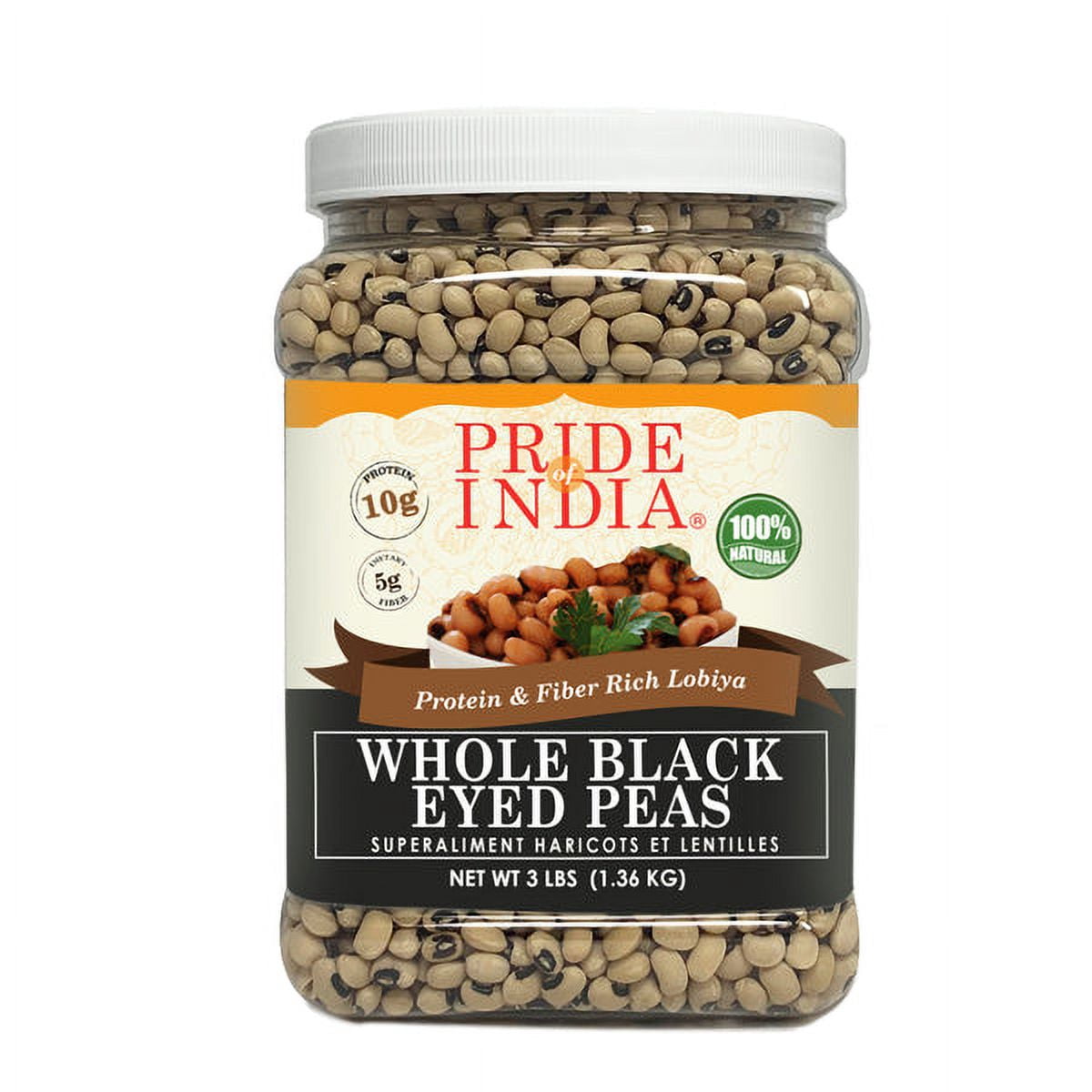 Pride Of India - PACK of 6 - Whole Black Eyed Peas - Lobia, 3 lbs Jar