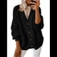thumbnail image 1 of Suéteres y Abrigos de Punto Grueso de Larga con Cuello en V Abierto para Mujer. Negro M, 1 of 7